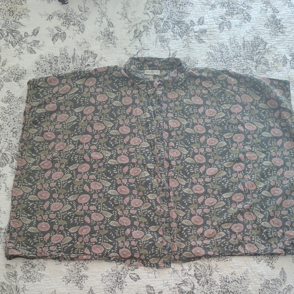 Natural Life Floral Green Oversized Button Down Shirt